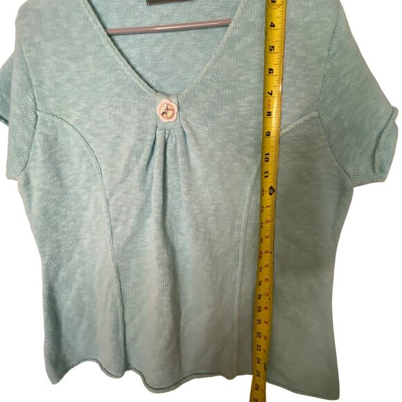 Anthropologie Willow Knit Top Size L Aqua Blue Short Sleeve Button Front USA - Picture 5 of 10
